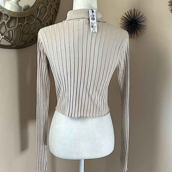 NWT Pebble Gray Ribbed Crop Polo Sweater - Picture 6 of 6